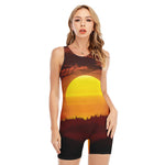 African Savanna Sunset Print Sleeveless One Piece Swimsuit