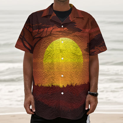 African Savanna Sunset Print Textured Short Sleeve Shirt