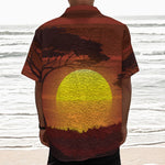 African Savanna Sunset Print Textured Short Sleeve Shirt