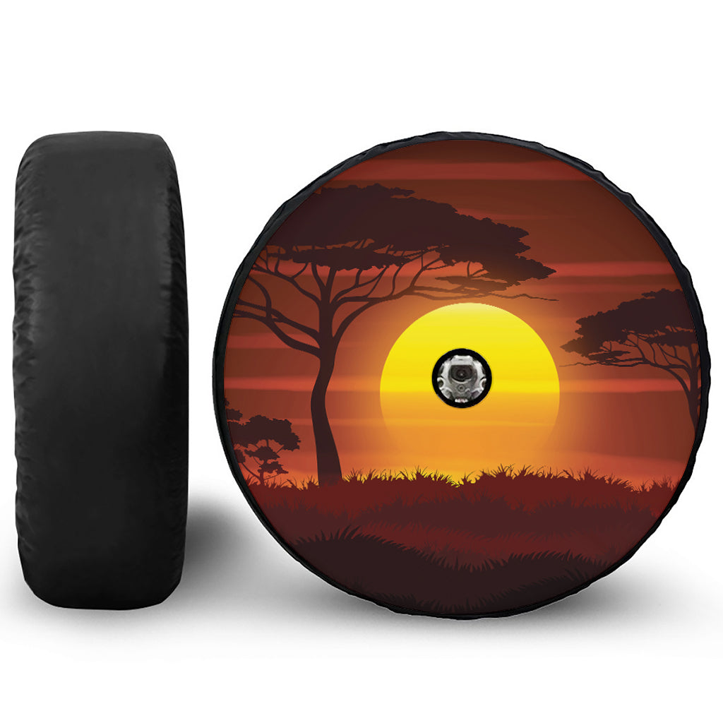 African Savanna Sunset Print Tire Cover With Camera Hole