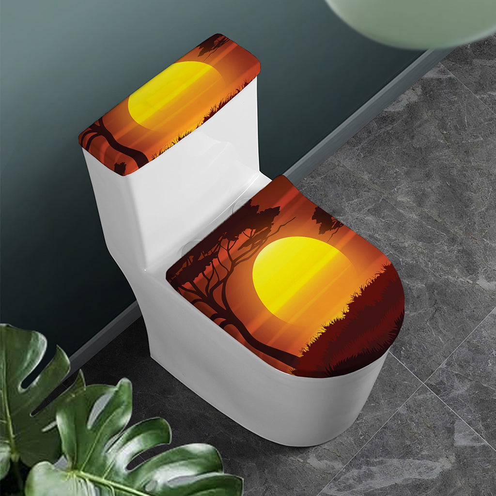 African Savanna Sunset Print Toilet Lid And Tank Cover Set