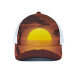 African Savanna Sunset Print White Mesh Trucker Cap