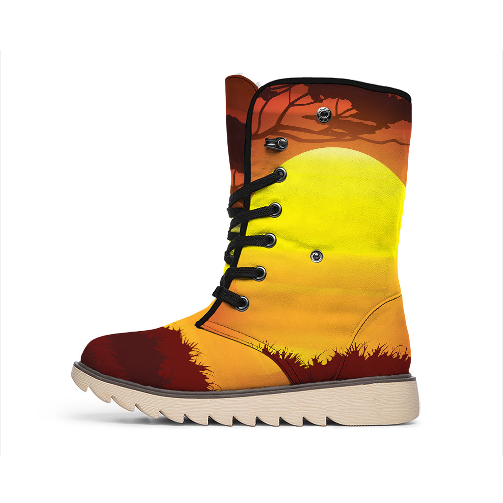 African Savanna Sunset Print Winter Boots