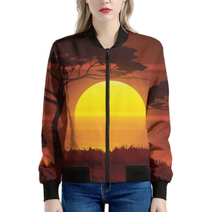 African Savanna Sunset Print Women's Bomber Jacket