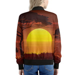 African Savanna Sunset Print Women's Bomber Jacket