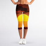 African Savanna Sunset Print Women's Capri Leggings