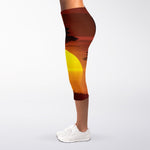 African Savanna Sunset Print Women's Capri Leggings