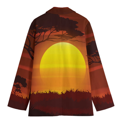 African Savanna Sunset Print Women's Cotton Blazer