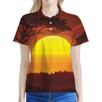 African Savanna Sunset Print Women's Polo Shirt