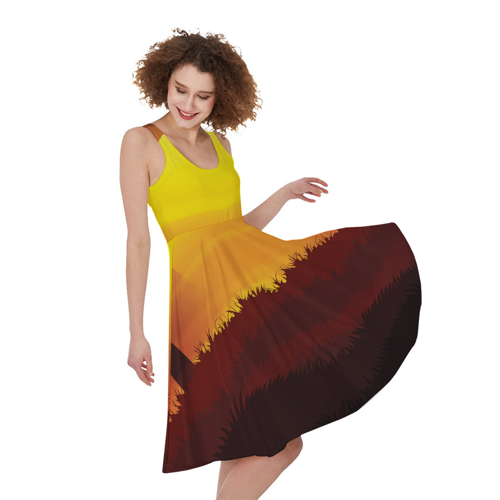 African Savanna Sunset Print Women's Sleeveless Dress