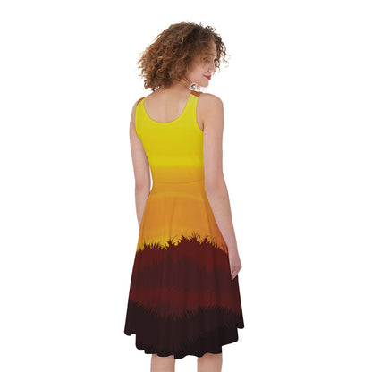 African Savanna Sunset Print Women's Sleeveless Dress