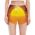 African Savanna Sunset Print Women's Split Running Shorts