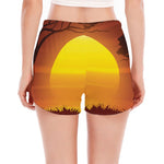 African Savanna Sunset Print Women's Split Running Shorts