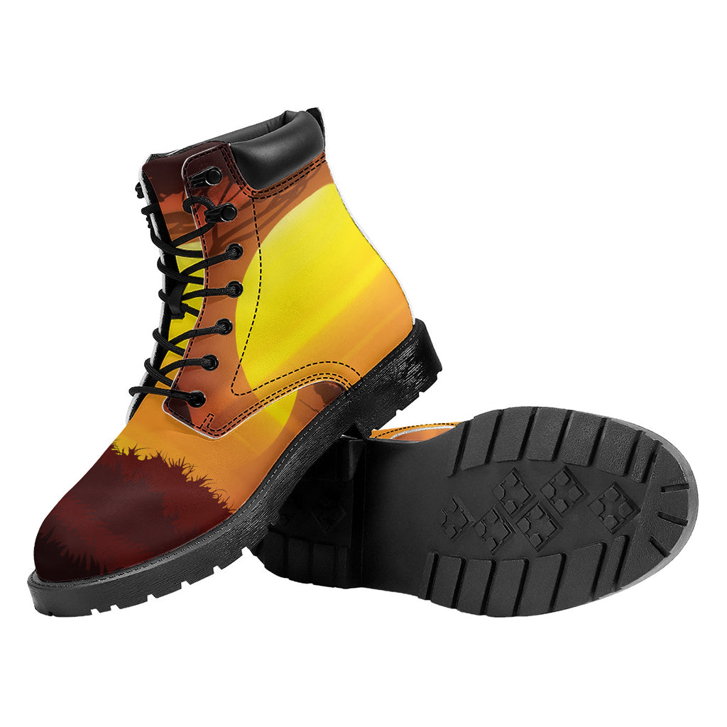 African Savanna Sunset Print Work Boots