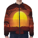 African Savanna Sunset Print Zip Sleeve Bomber Jacket