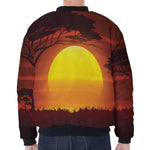 African Savanna Sunset Print Zip Sleeve Bomber Jacket