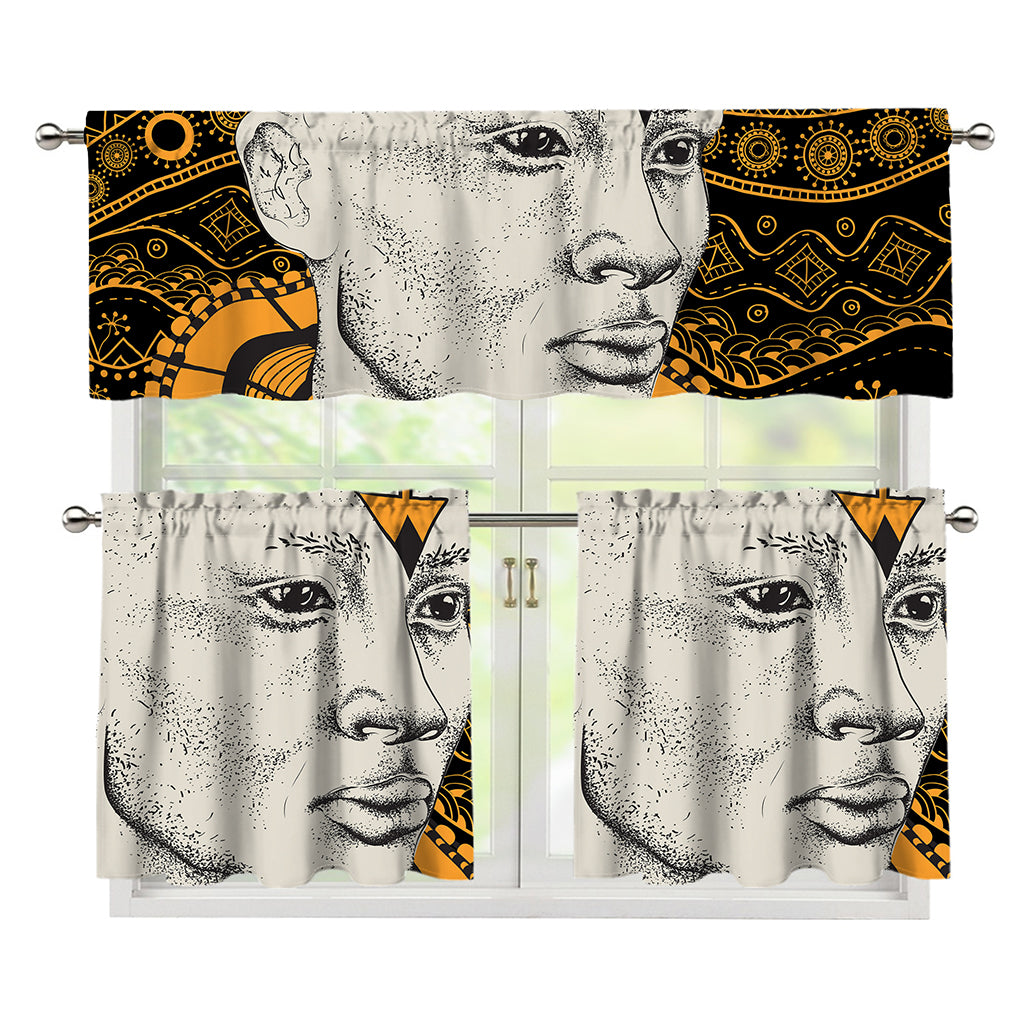 African Style Print 3 Piece Kitchen Curtains