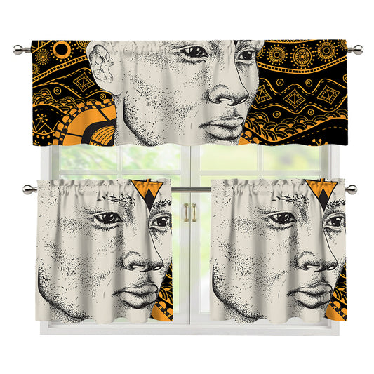 African Style Print 3 Piece Kitchen Curtains