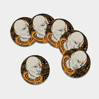 African Style Print Leather Coaster Set