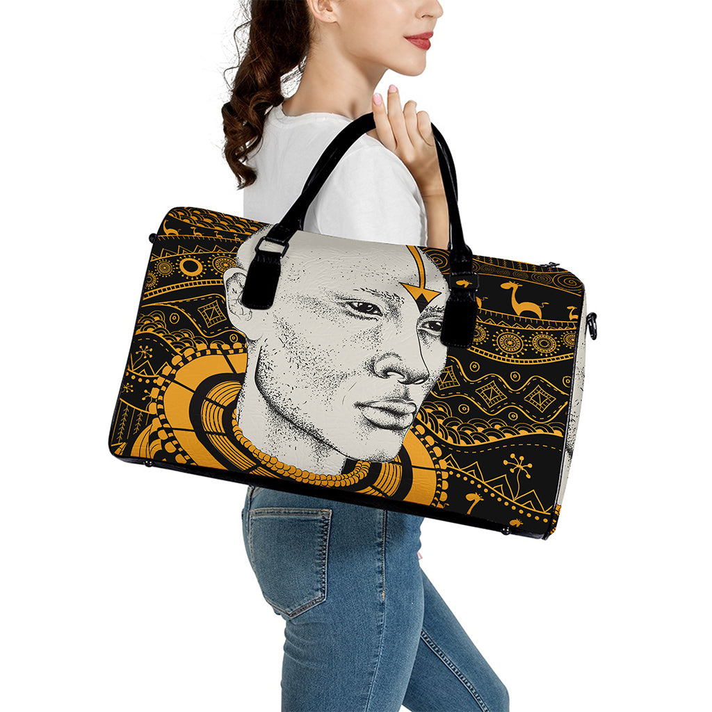 African Style Print Leather Duffle Bag