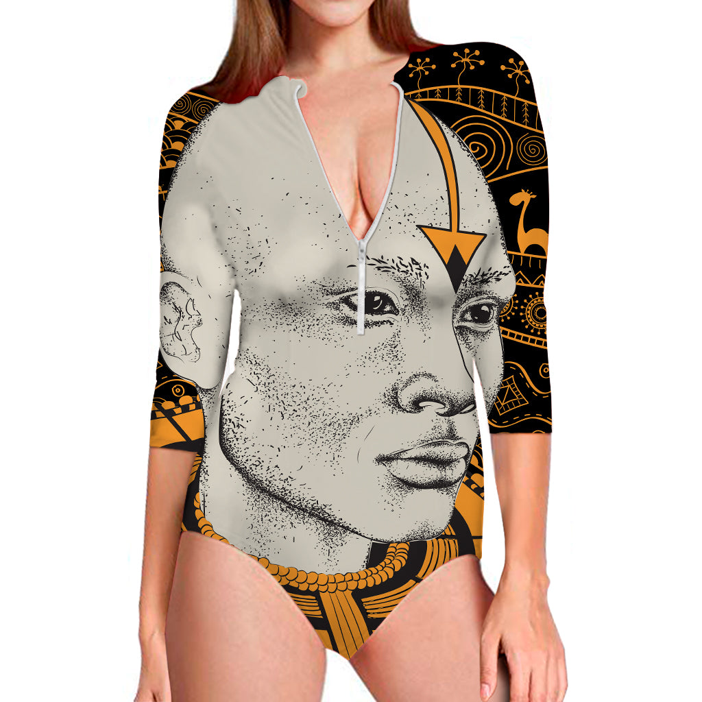 African Style Print Long Sleeve Swimsuit