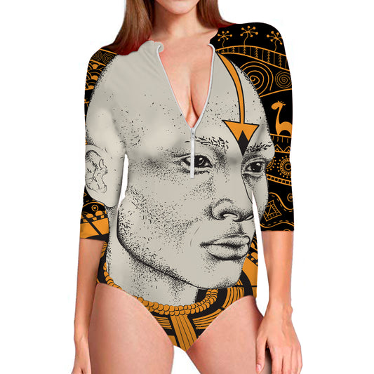 African Style Print Long Sleeve Swimsuit