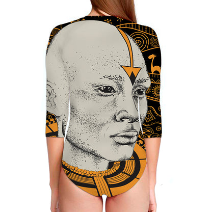 African Style Print Long Sleeve Swimsuit