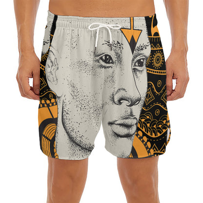 African Style Print Men's Split Running Shorts