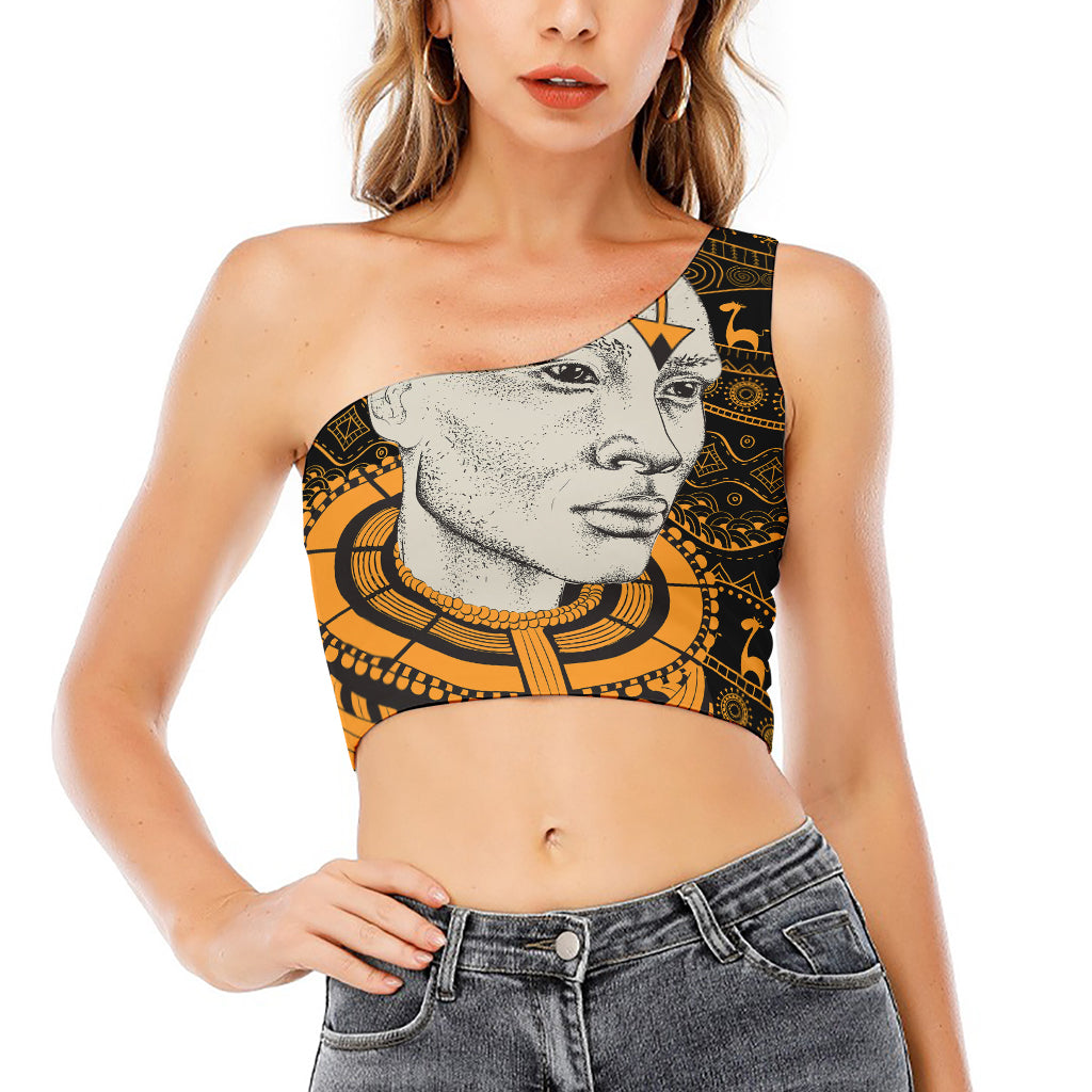 African Style Print One Shoulder Crop Top