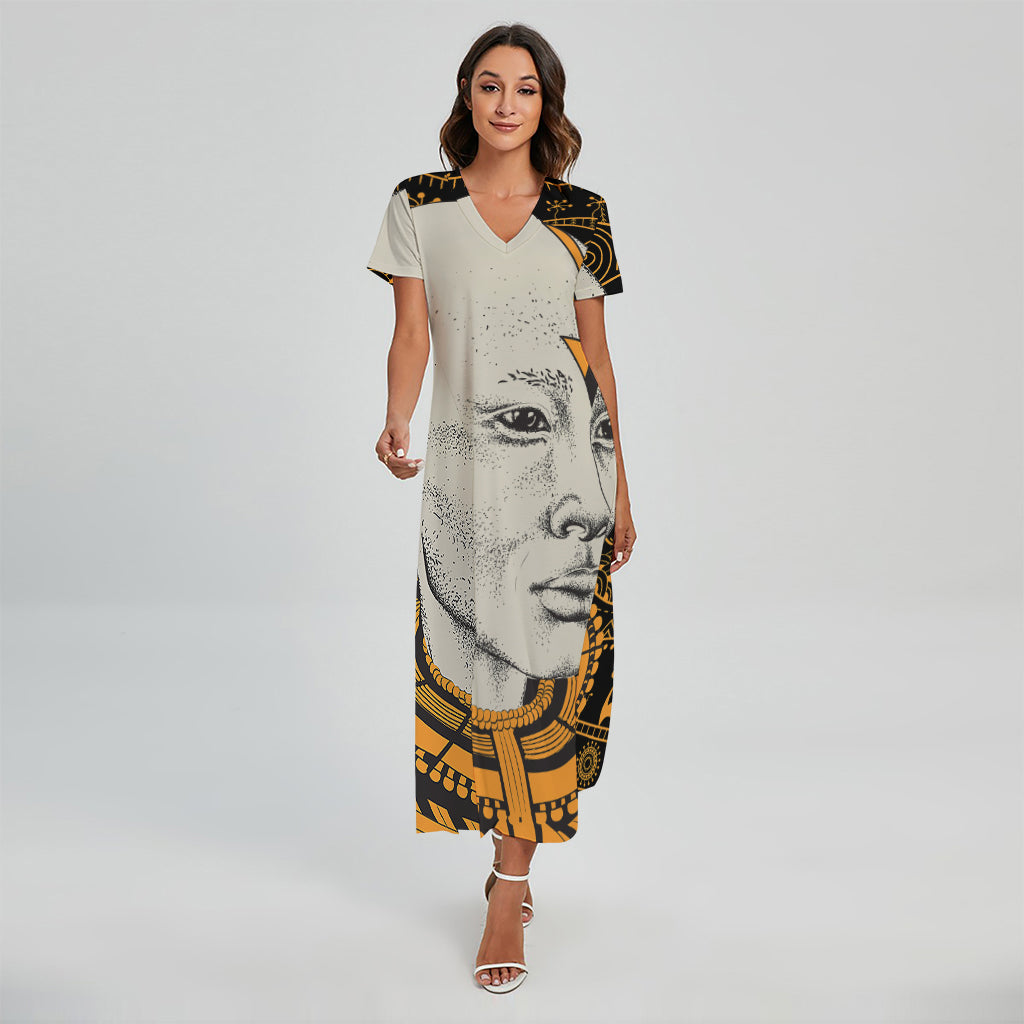 African Style Print Short Sleeve Maxi Dress