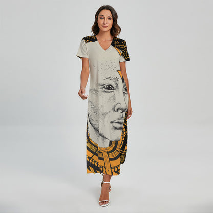 African Style Print Short Sleeve Maxi Dress
