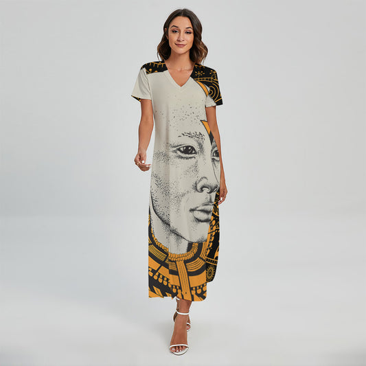 African Style Print Short Sleeve Maxi Dress