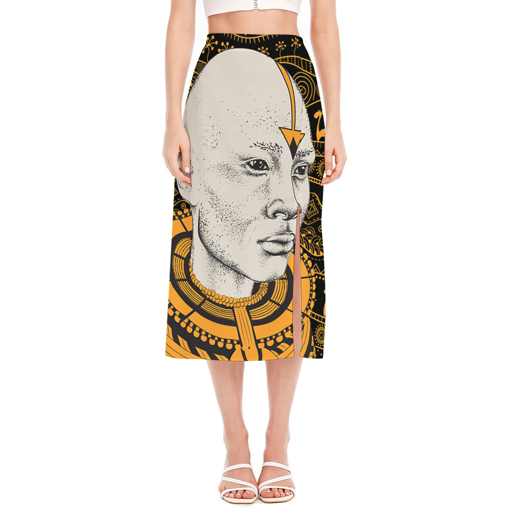 African Style Print Side Slit Midi Skirt