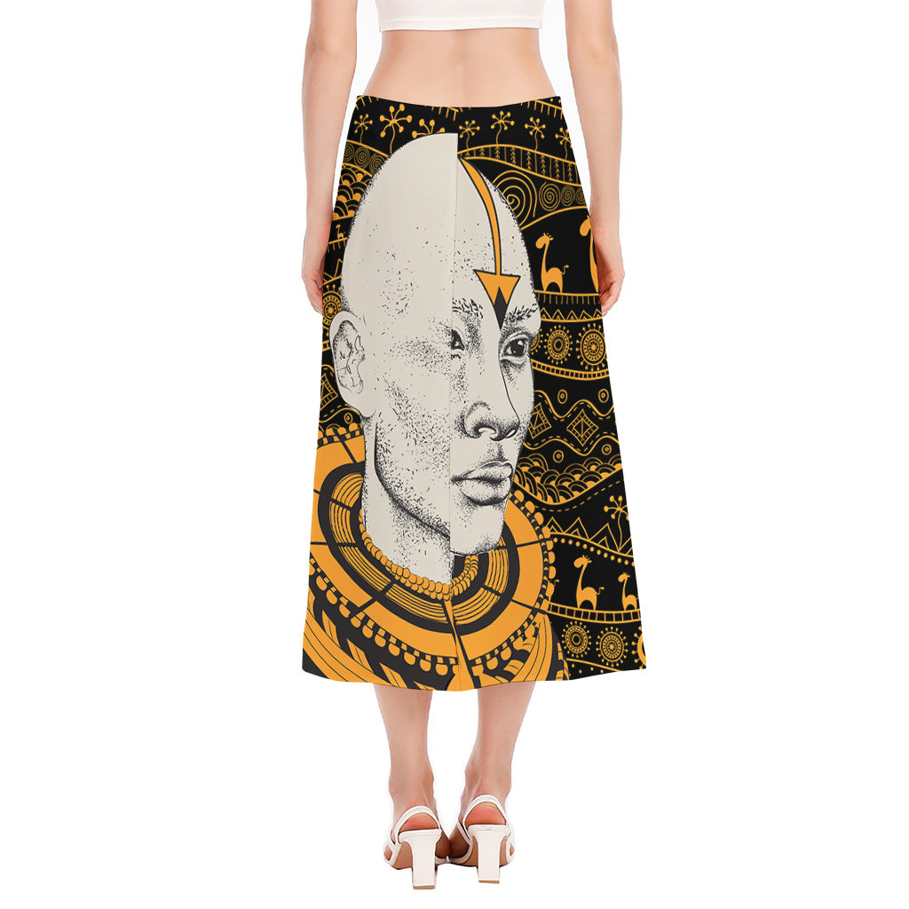 African Style Print Side Slit Midi Skirt