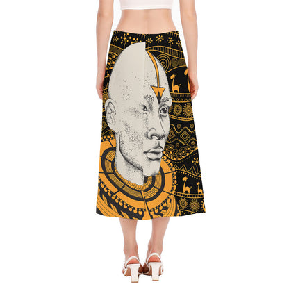 African Style Print Side Slit Midi Skirt