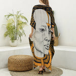 African Style Print Silk V-Neck Kaftan Dress