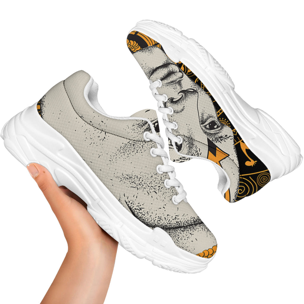African Style Print White Chunky Shoes