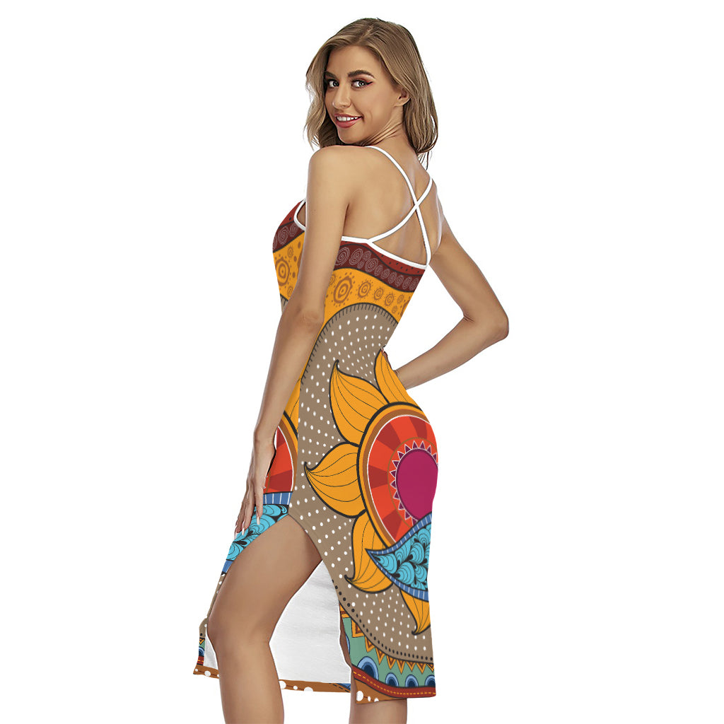 African Sun Print Cross Back Cami Dress