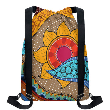 African Sun Print Drawstring Backpack