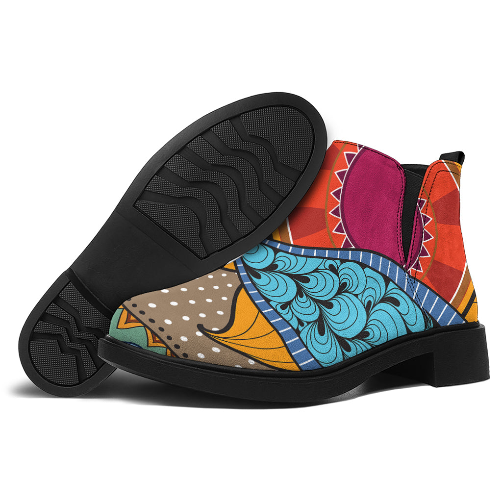 African Sun Print Flat Ankle Boots