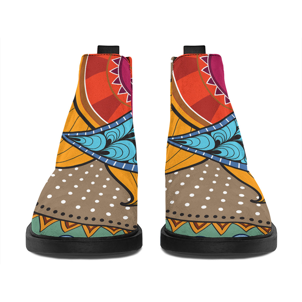 African Sun Print Flat Ankle Boots