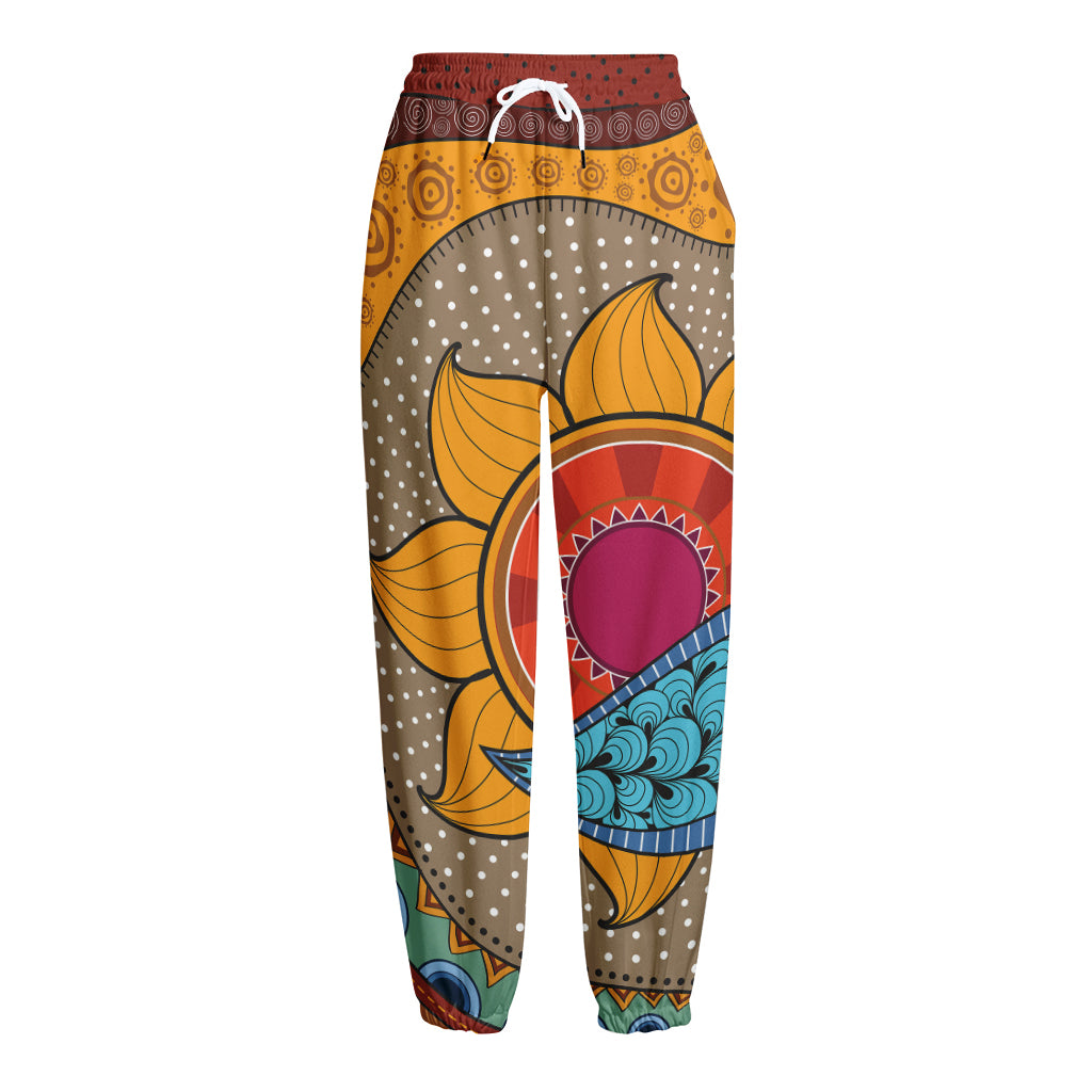 African Sun Print Fleece Lined Knit Pants