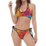 African Sun Print Halter Scoop Tie Side Bikini