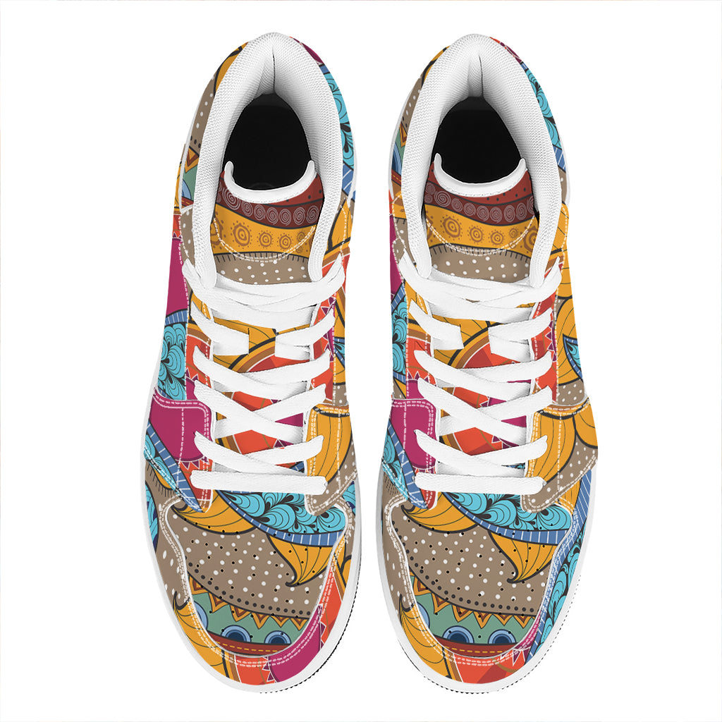 African Sun Print High Top Leather Sneakers