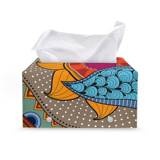 African Sun Print Leather Tissue Box Cover