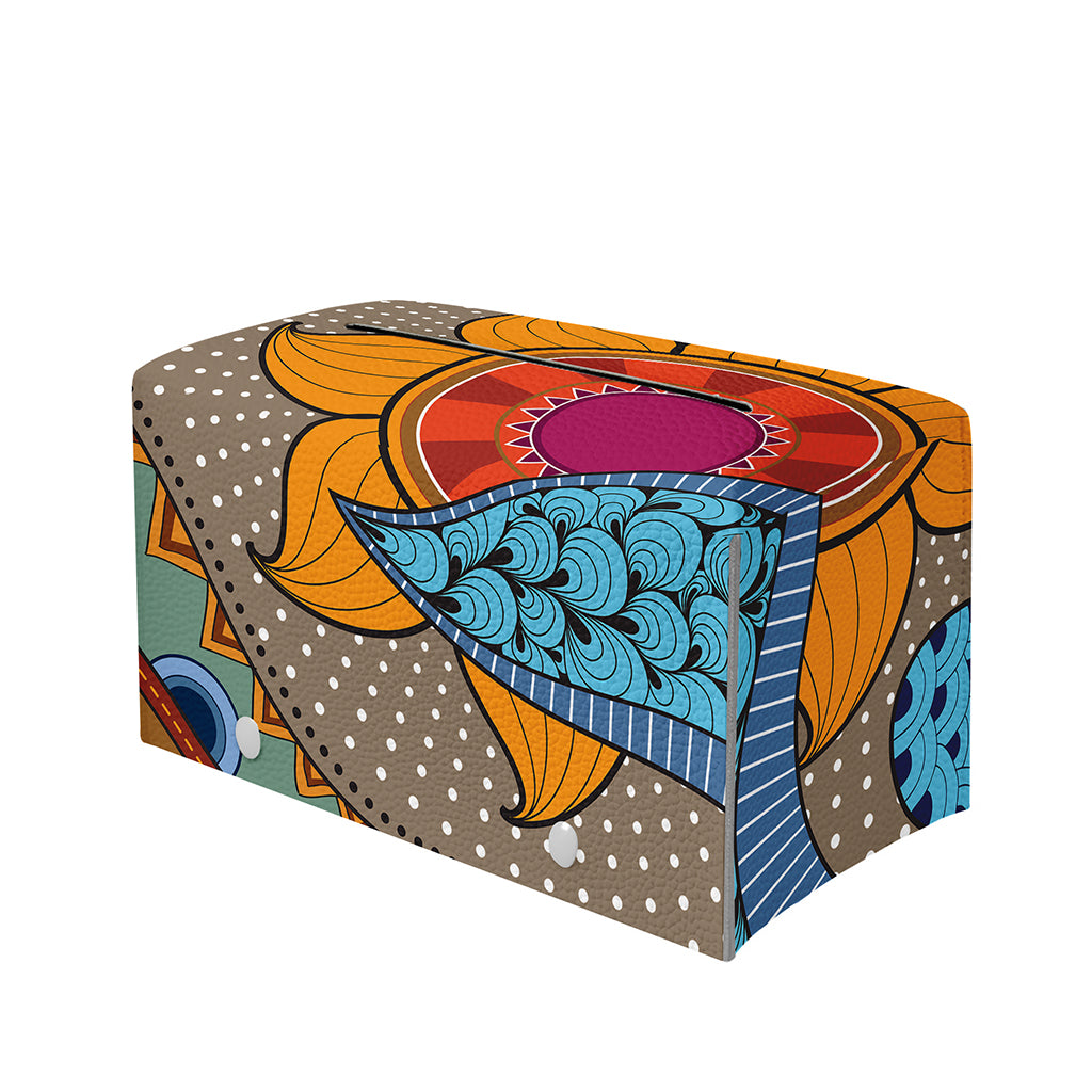 African Sun Print Leather Tissue Box Cover