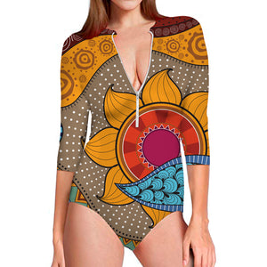 African Sun Print Long Sleeve Swimsuit