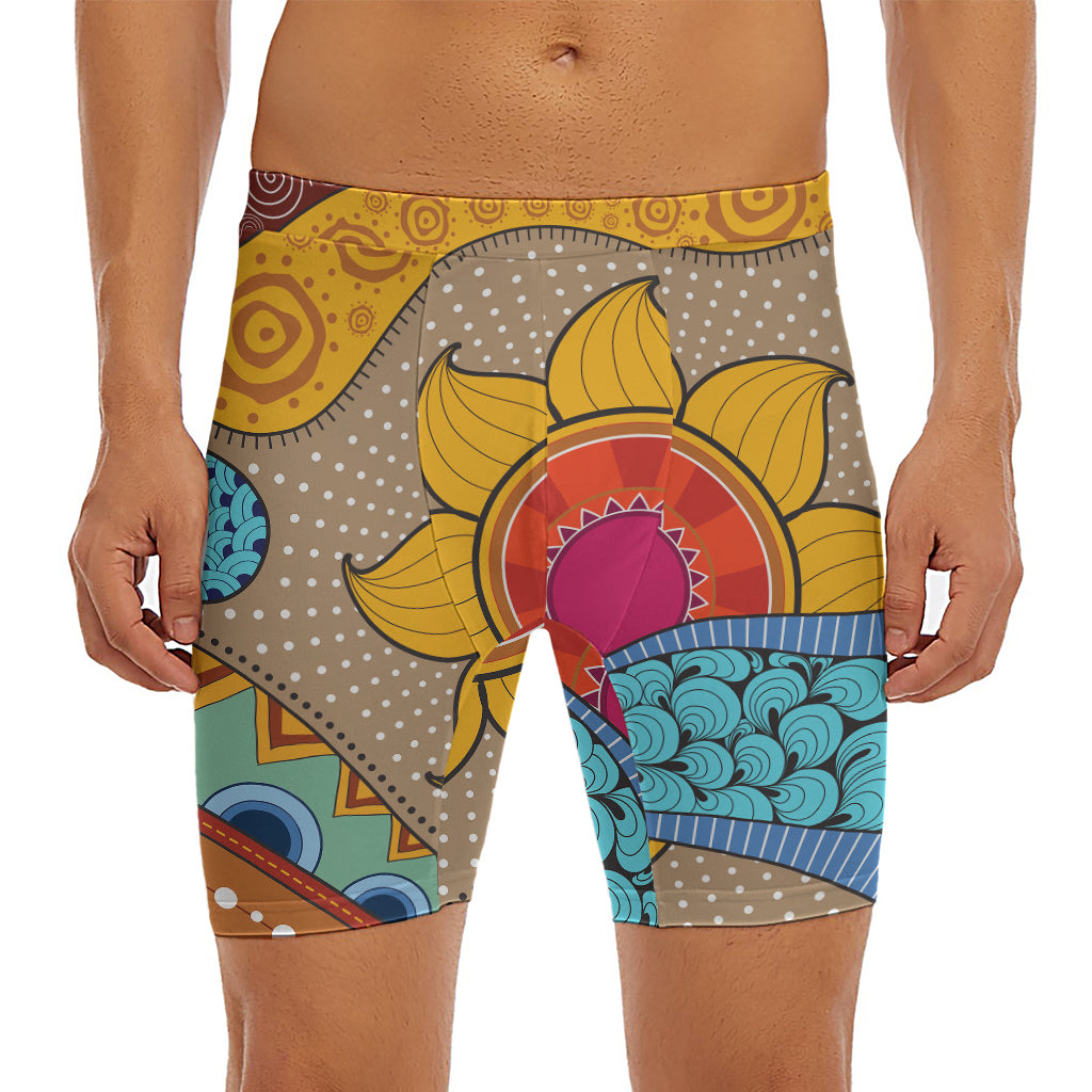 African Sun Print Men's Long Boxer Briefs