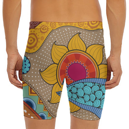 African Sun Print Men's Long Boxer Briefs