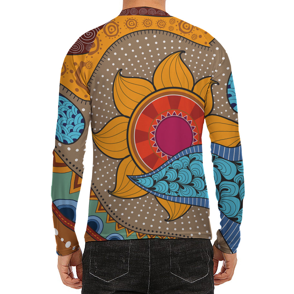 African Sun Print Men's Long Sleeve Rash Guard
